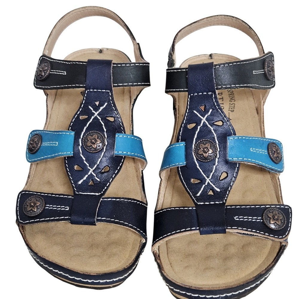 L'Artiste Spring Step Sandals Women 37 Navy Melissa Leather‎ Wedge Boho Cutout
